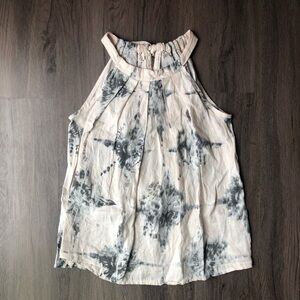 Bellambra Linen Tie Dye Halter Top Sz S Beige Black Made in Italy Summer Resort